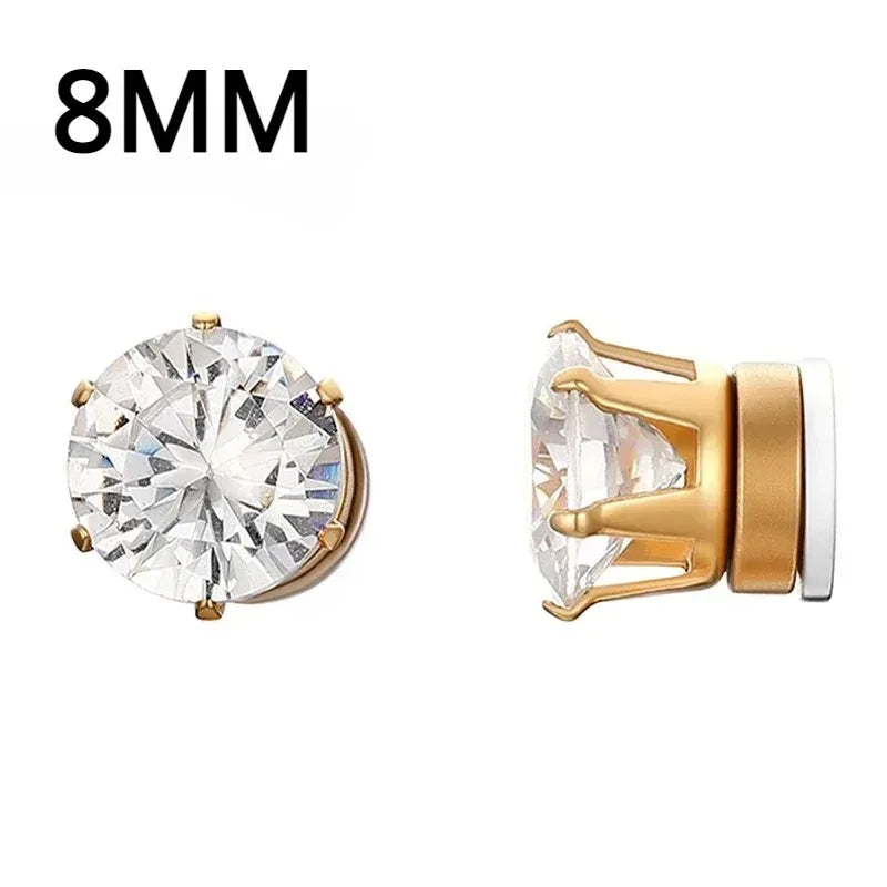 Crystal Strong Magnetic Ear Stud Clip Earrings for Men Women, Punk Round Zircon Magnet Earrings Non Piercing Ear Jewelry