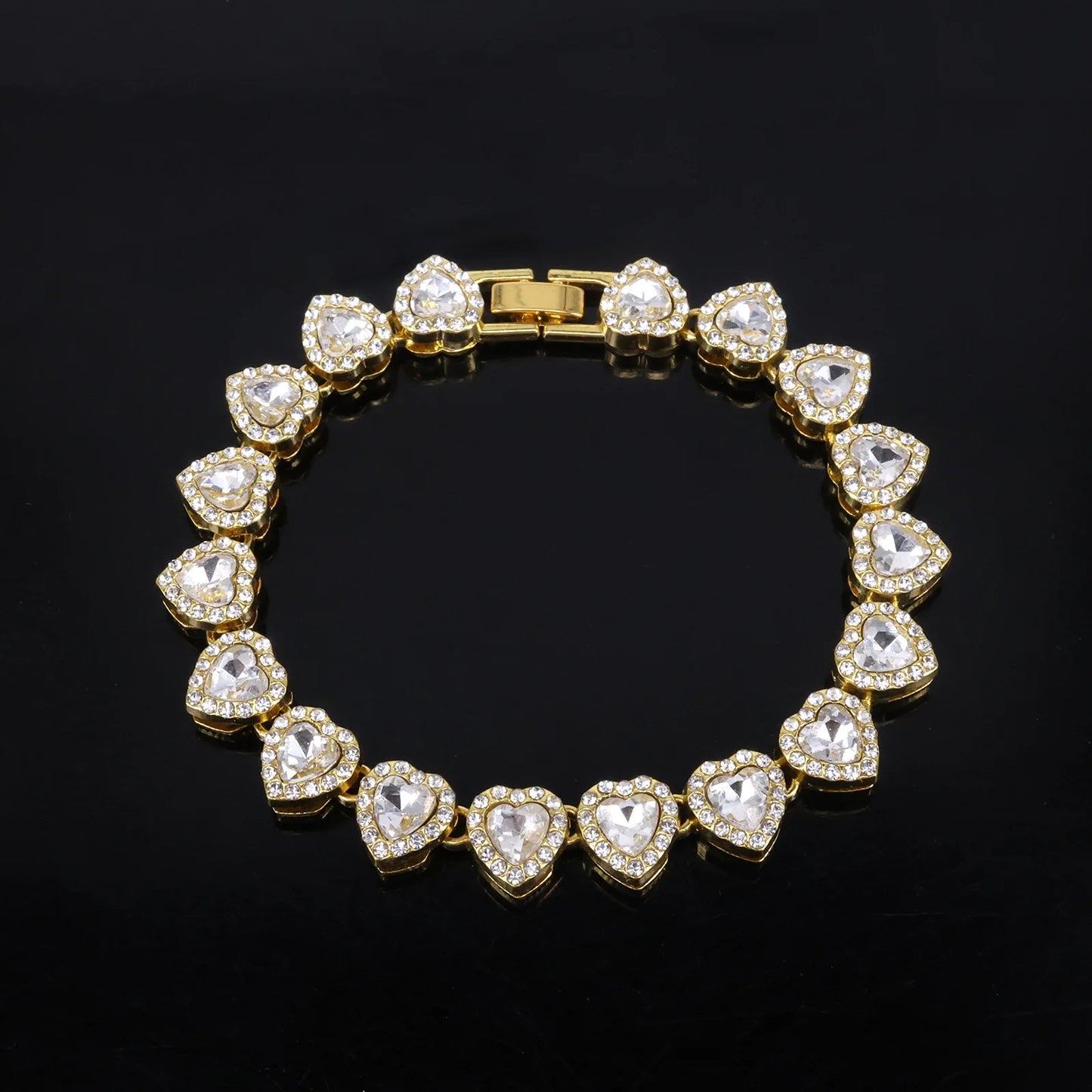 Bracelet Necklace Shiny Heart Rhinestone CZ Fashion Rock Party Jewelry Set