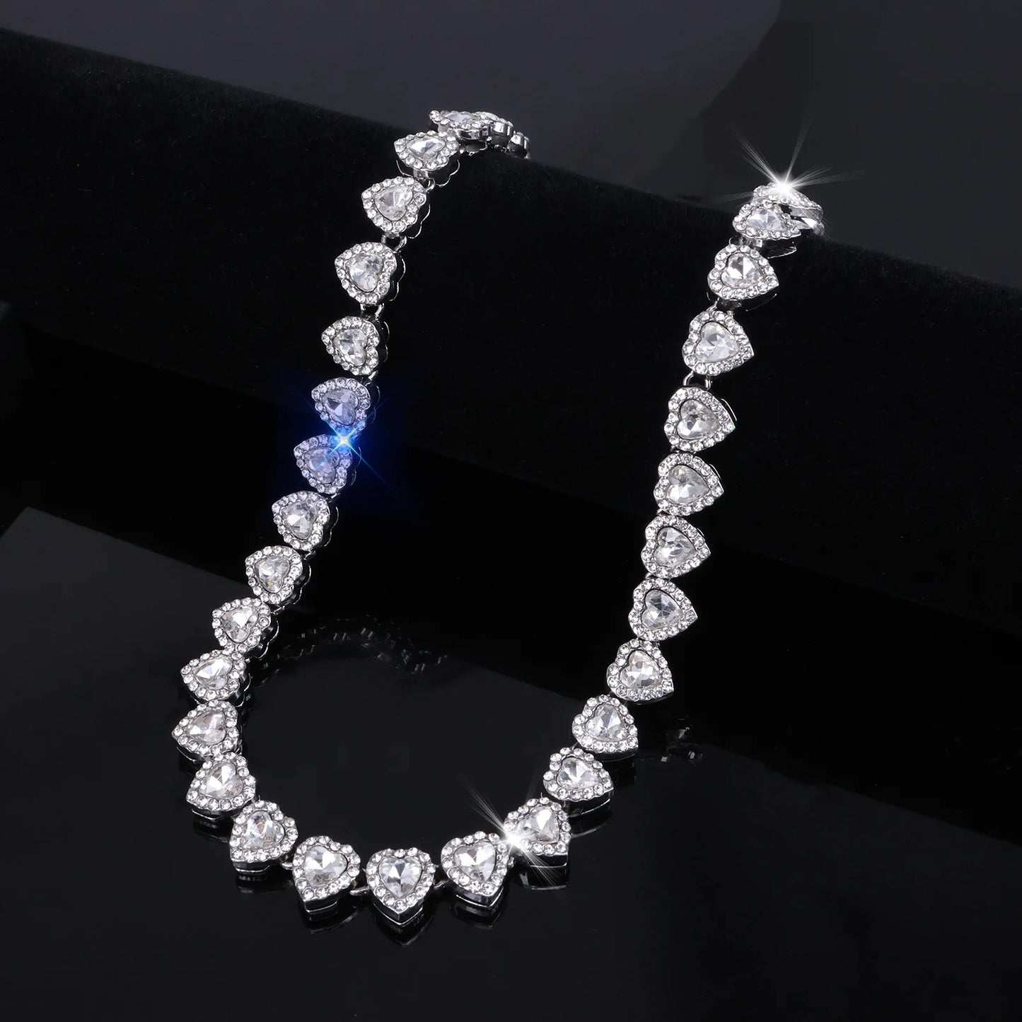 Bracelet Necklace Shiny Heart Rhinestone CZ Fashion Rock Party Jewelry Set