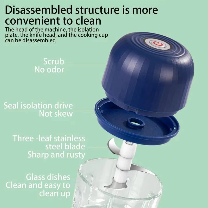 USB wireless garlic grinder, portable meat grinder, 260ML food grinder, onion ginger chili vegetable chopper, kitchen blender