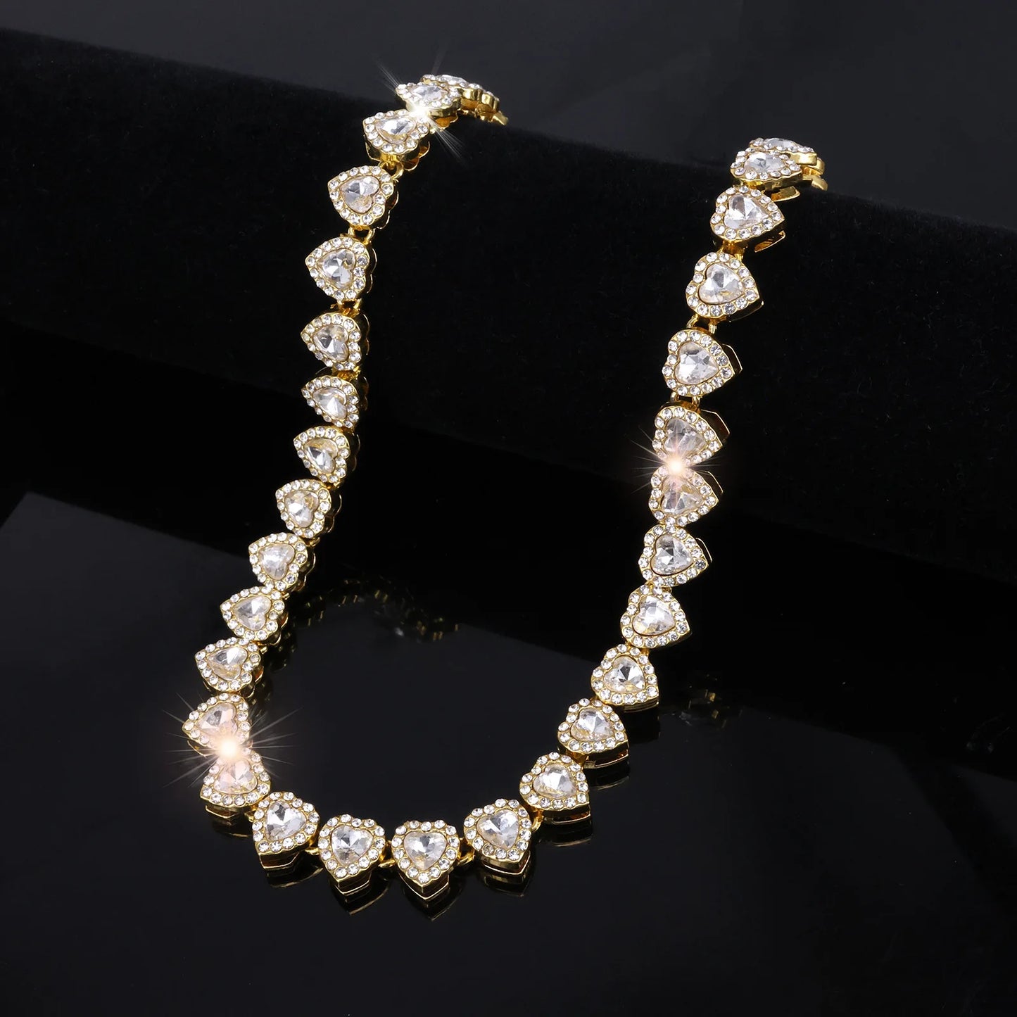 Bracelet Necklace Shiny Heart Rhinestone CZ Fashion Rock Party Jewelry Set