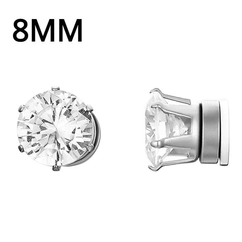 Crystal Strong Magnetic Ear Stud Clip Earrings for Men Women, Punk Round Zircon Magnet Earrings Non Piercing Ear Jewelry