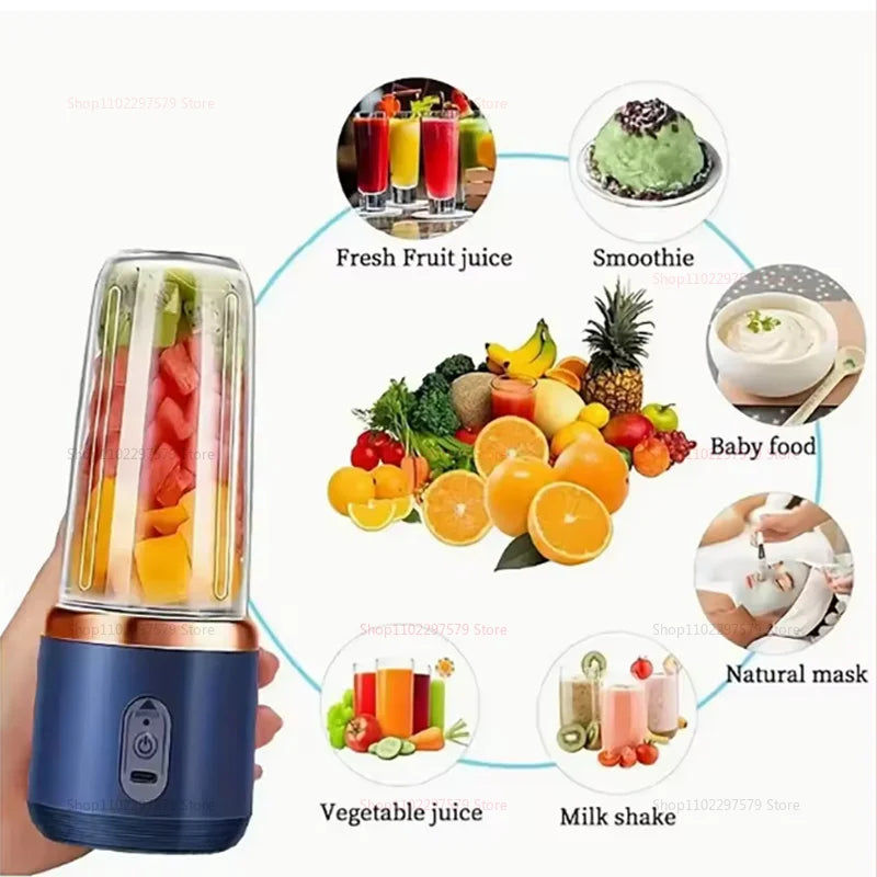 Double Cup Multifunction Juicer USB Rechargeable Fruit Blender 6 Blade Electric Portable Juicer Fruit Smoothie Milkshake Mixer
