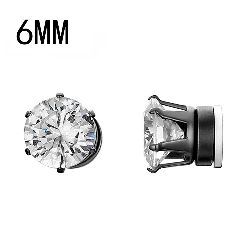 Crystal Strong Magnetic Ear Stud Clip Earrings for Men Women, Punk Round Zircon Magnet Earrings Non Piercing Ear Jewelry