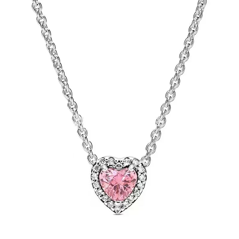 Pendants Necklace Original 925 Sterling Silver Elevated Heart Necklace Lover's Holiday Fine Jewelry Gift