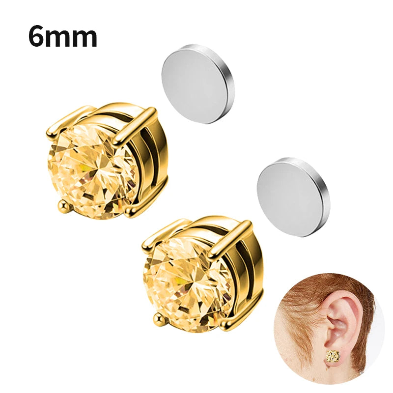 Crystal Magnetic Clip Ear Stud Non Piercing Earrings Fake Earring Gift for Men Women Jewelry