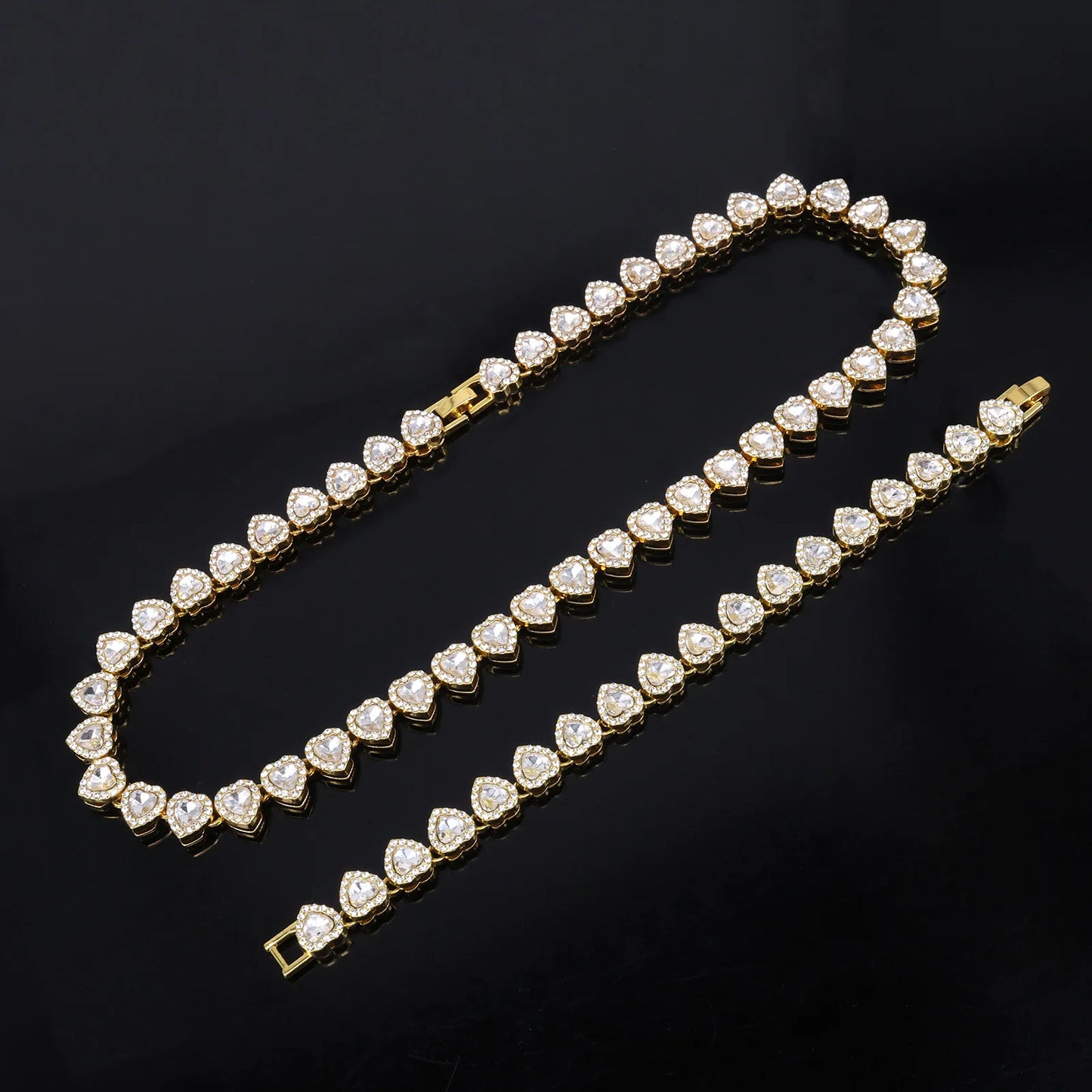 Bracelet Necklace Shiny Heart Rhinestone CZ Fashion Rock Party Jewelry Set