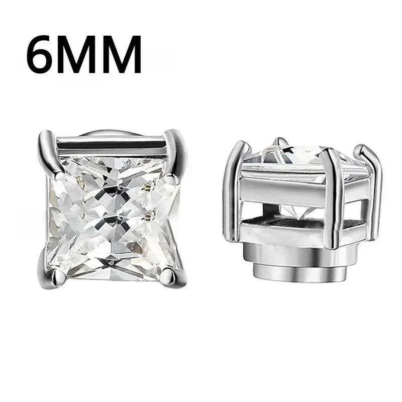 Crystal Strong Magnetic Ear Stud Clip Earrings for Men Women, Punk Round Zircon Magnet Earrings Non Piercing Ear Jewelry