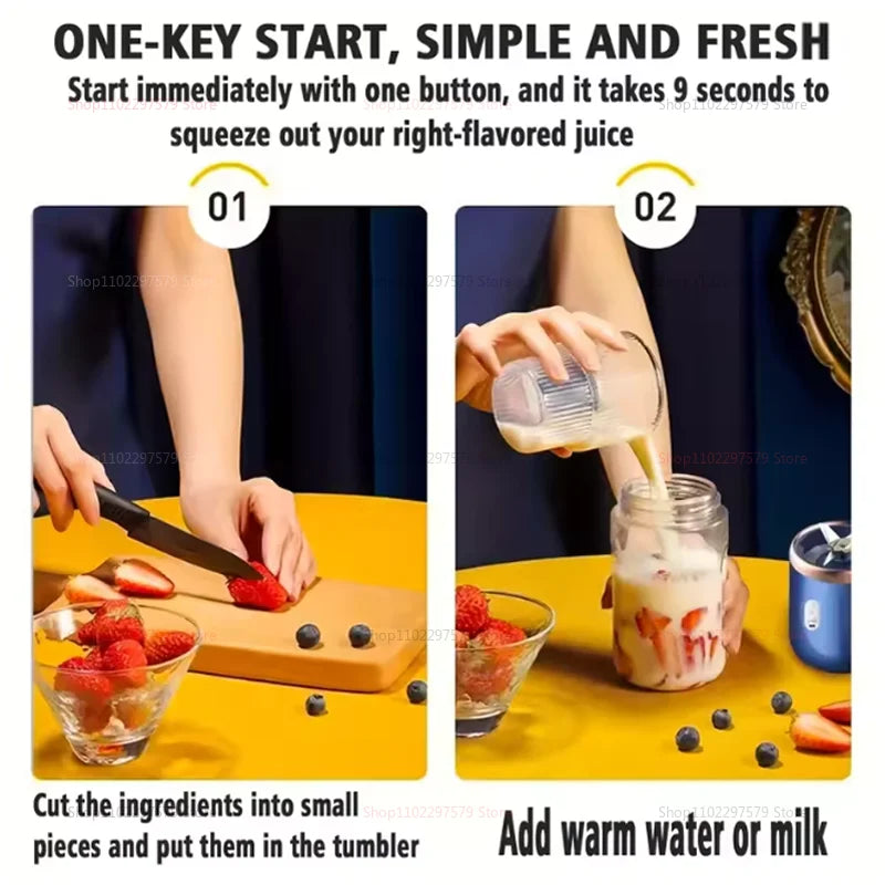 Double Cup Multifunction Juicer USB Rechargeable Fruit Blender 6 Blade Electric Portable Juicer Fruit Smoothie Milkshake Mixer