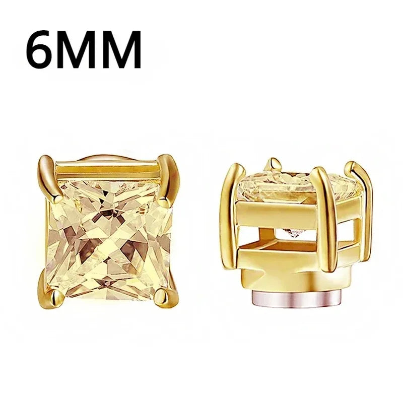 Crystal Strong Magnetic Ear Stud Clip Earrings for Men Women, Punk Round Zircon Magnet Earrings Non Piercing Ear Jewelry