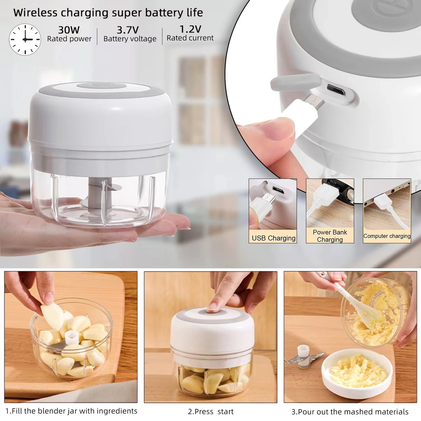 pop Electric Kitchen Food Chopper Mini Garlic Masher crusher USB Portable Meat Grinder Vegetable Chopper for Kitchen Gadgets