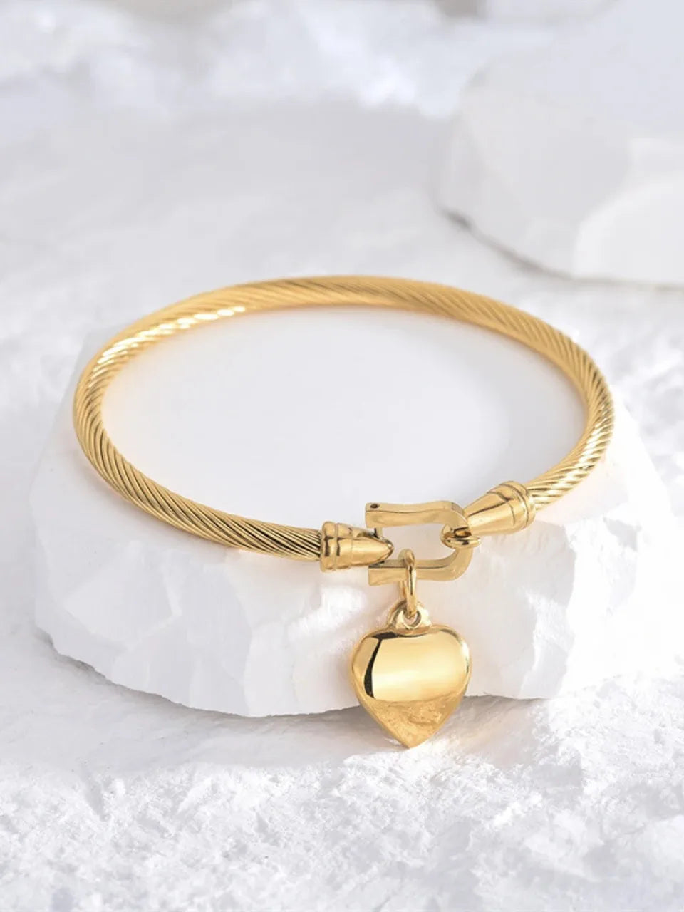 Stainless Steel Heart Pendant Charm Bangle Bracelets for Men Women