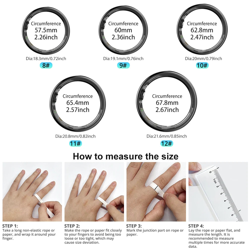 Smart Ring with Charging Case for Men Women, Battery Life, 39 Days, Health Monitor, 5ATM Waterproof