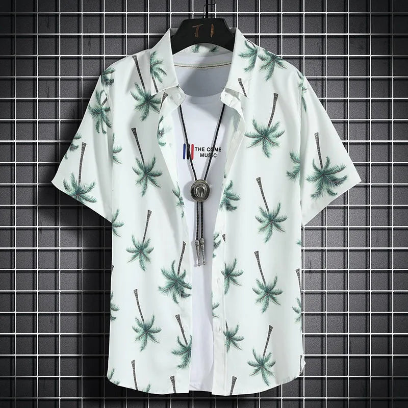 Hawaiian beach shirts Men's short-sleeved casual shirts Seaside vacation quick-drying clothes Loose floral tops