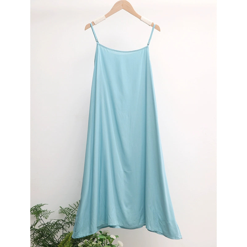 ruopa ferminino Thin Solid Color Loose Tank Top Summer Strap Dress