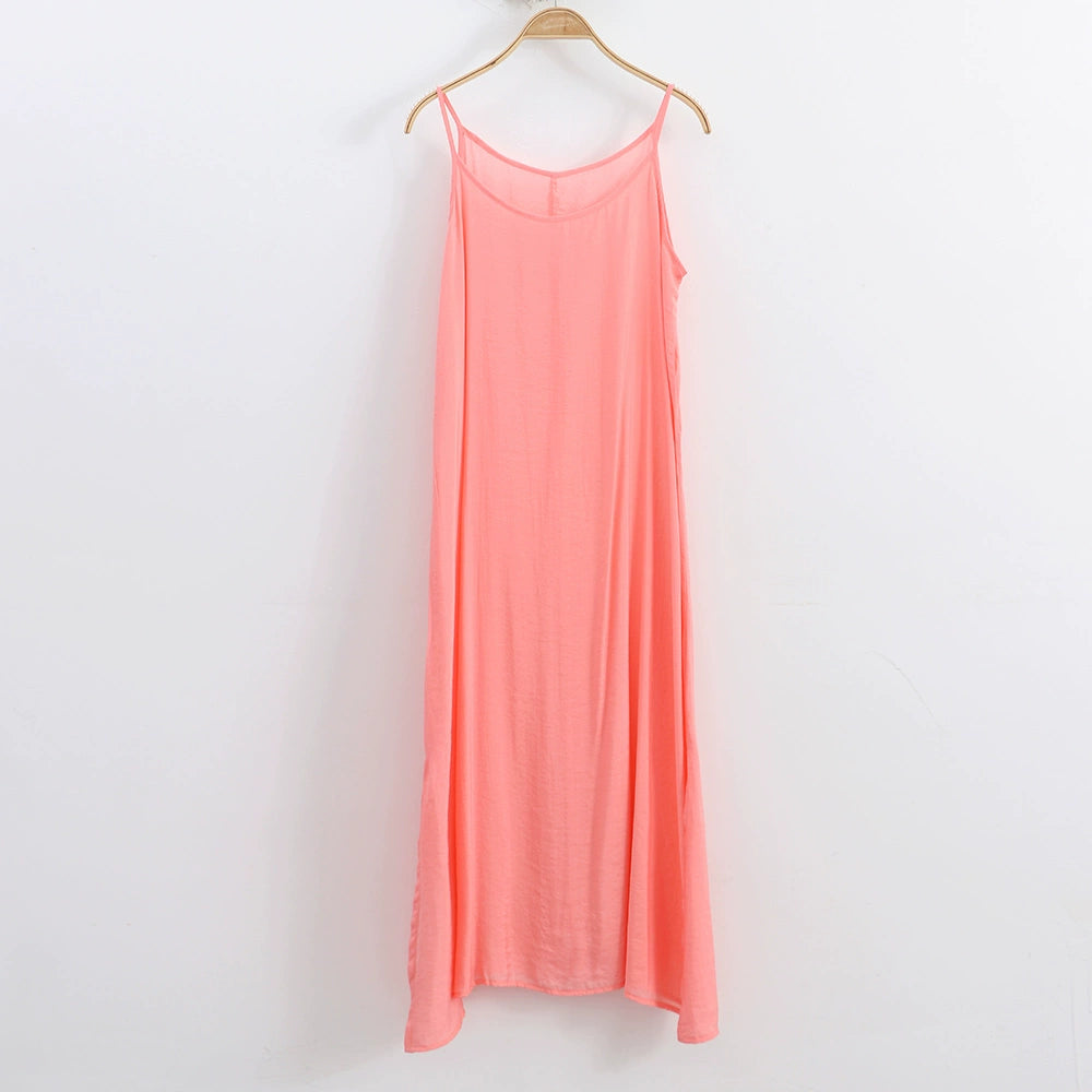 ruopa ferminino Thin Solid Color Loose Tank Top Summer Strap Dress