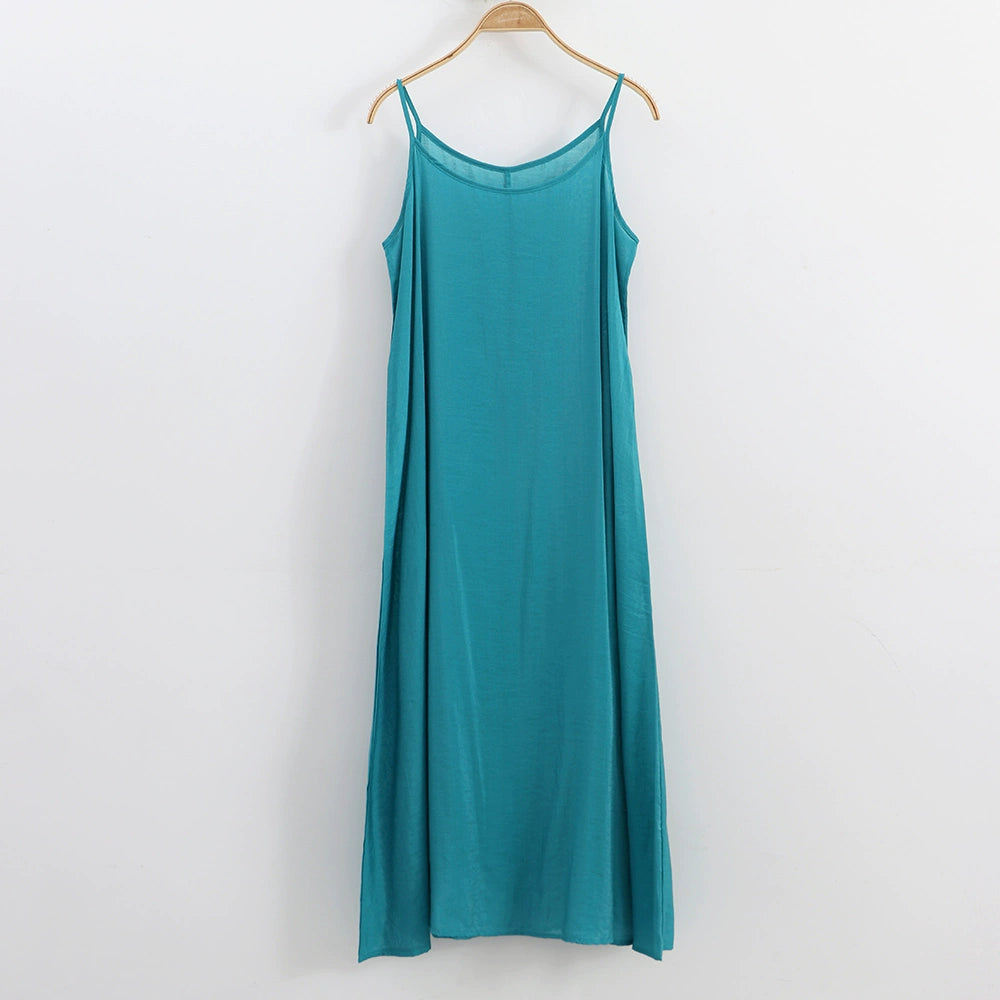 ruopa ferminino Thin Solid Color Loose Tank Top Summer Strap Dress