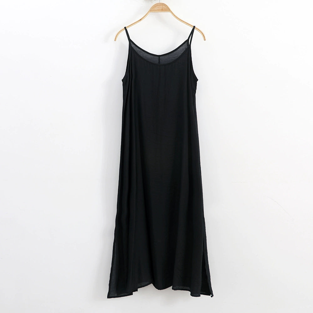 ruopa ferminino Thin Solid Color Loose Tank Top Summer Strap Dress