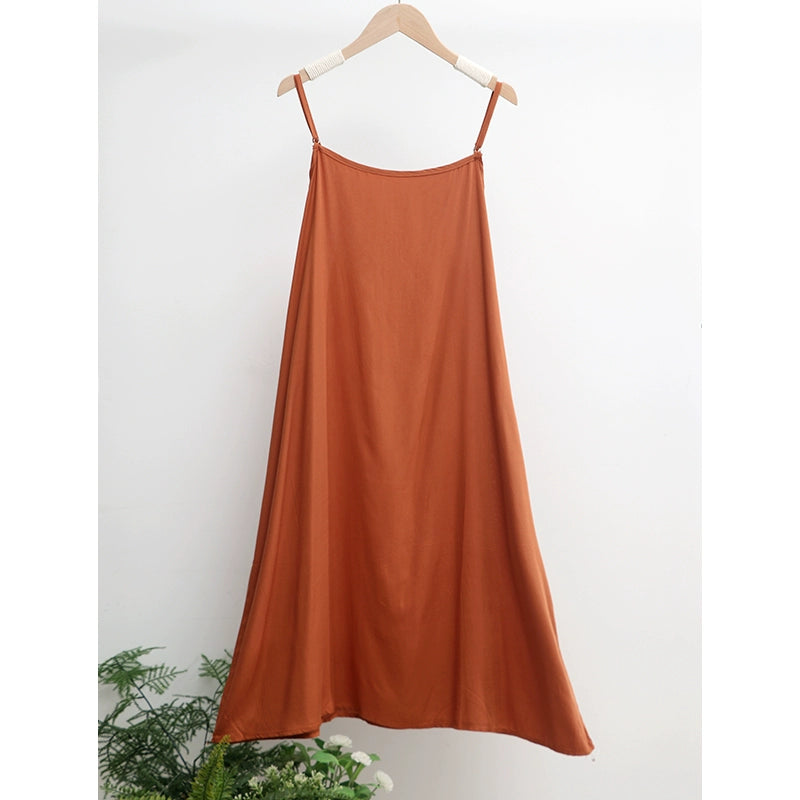 ruopa ferminino Thin Solid Color Loose Tank Top Summer Strap Dress