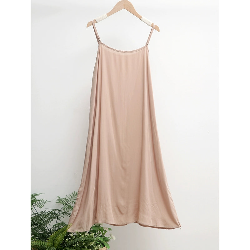 ruopa ferminino Thin Solid Color Loose Tank Top Summer Strap Dress