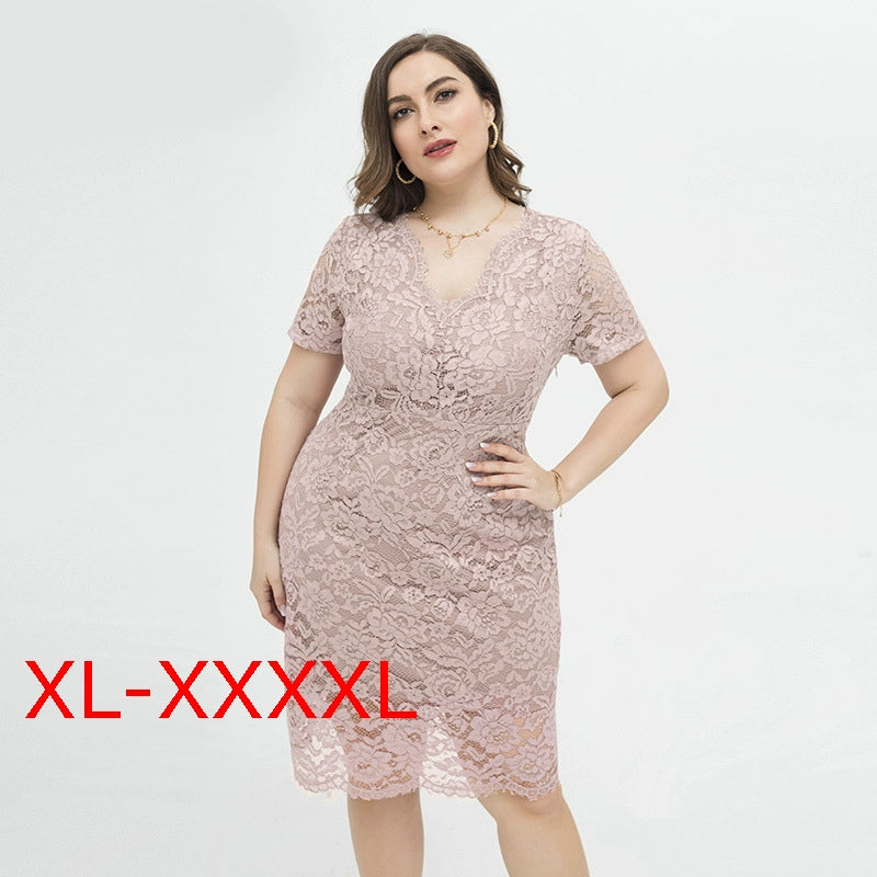 ruopa ferminino 4XL Lace Sexy V-neck Dress plus Size Short Dresses Fat Women