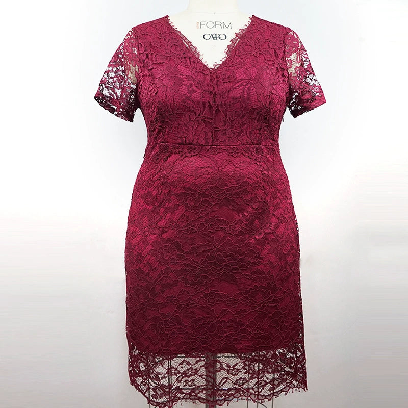 ruopa ferminino 4XL Lace Sexy V-neck Dress plus Size Short Dresses Fat Women