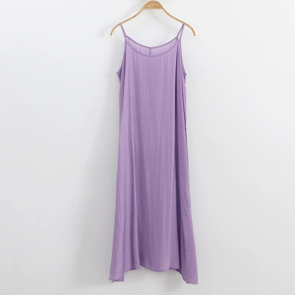 ruopa ferminino Thin Solid Color Loose Tank Top Summer Strap Dress