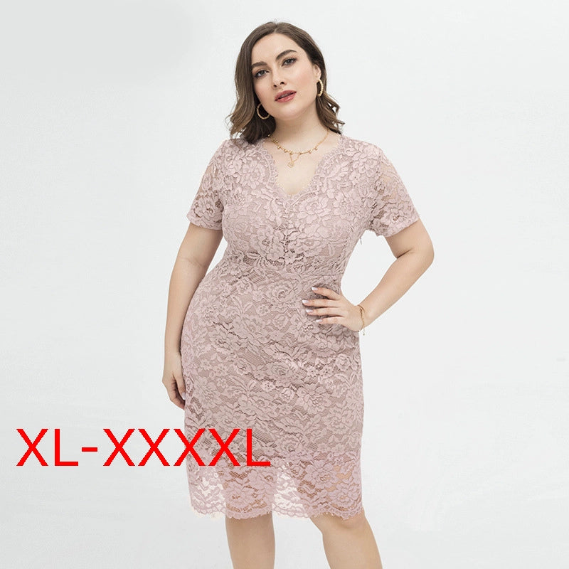 ruopa ferminino 4XL Lace Sexy V-neck Dress plus Size Short Dresses Fat Women