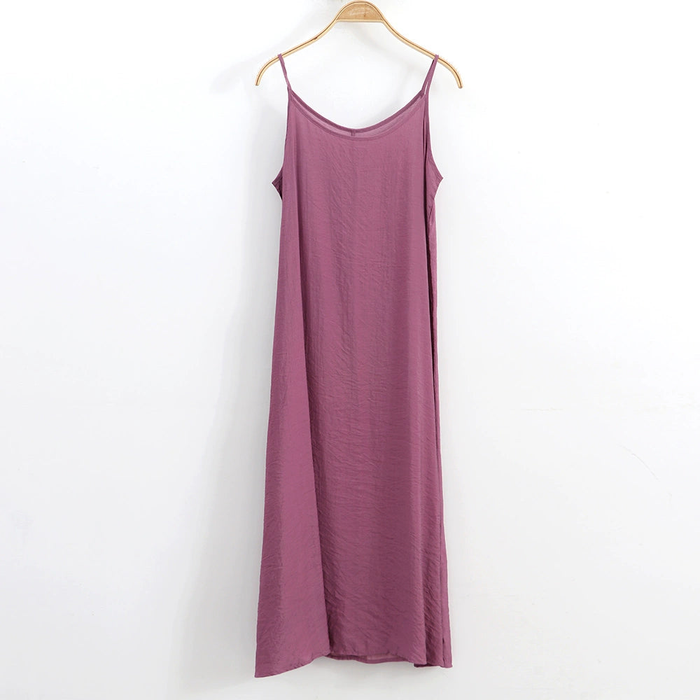 ruopa ferminino Thin Solid Color Loose Tank Top Summer Strap Dress