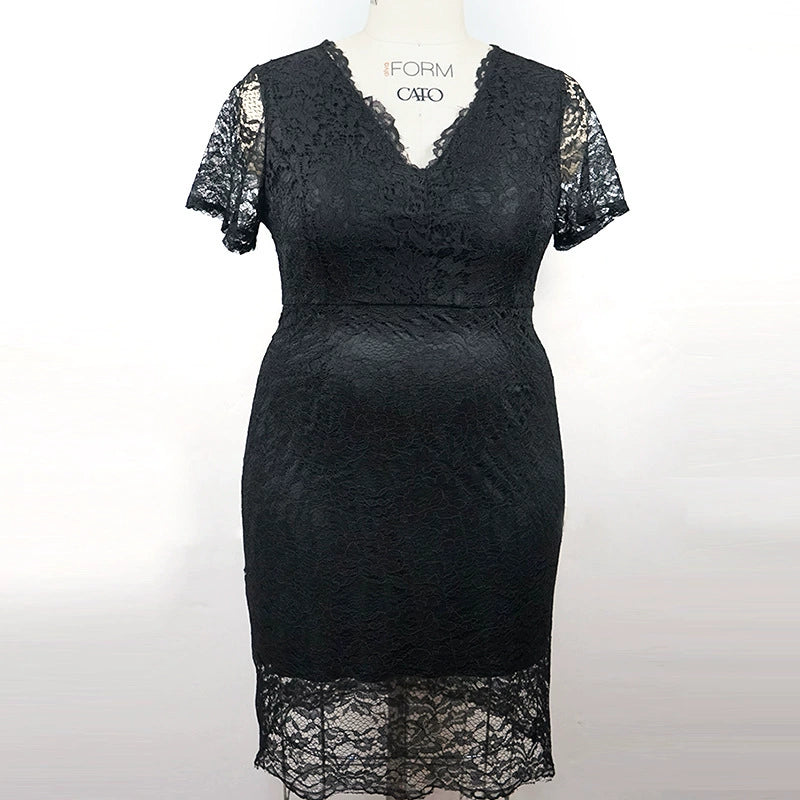 ruopa ferminino 4XL Lace Sexy V-neck Dress plus Size Short Dresses Fat Women