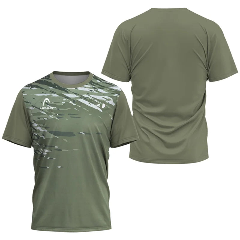 2024 New Men's Sport T-shirt Summer Leisure Short Sleeve Head Badminton Table Tennis Training Breathable Quick Drying O-Neck Top