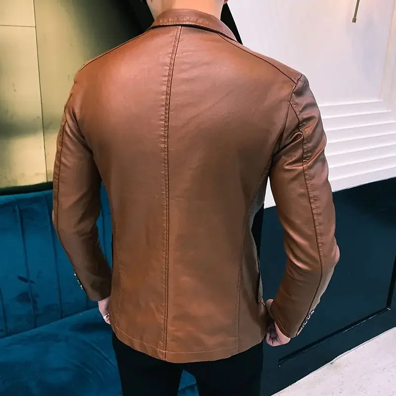 Blazer and Jacket Style Male Leather Blazer Single Breasted Spring Clothes Men's Suit Jackets