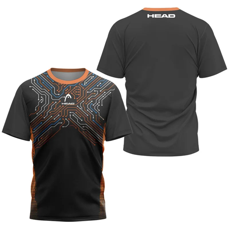 2024 New Men's Sport T-shirt Summer Leisure Short Sleeve Head Badminton Table Tennis Training Breathable Quick Drying O-Neck Top