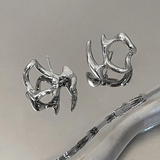 Liquid Earrings for Women Silver Color Hip-Hop Punk Fashion Geometric Earring Clip Girl 2024 Trendy Party Jewelry