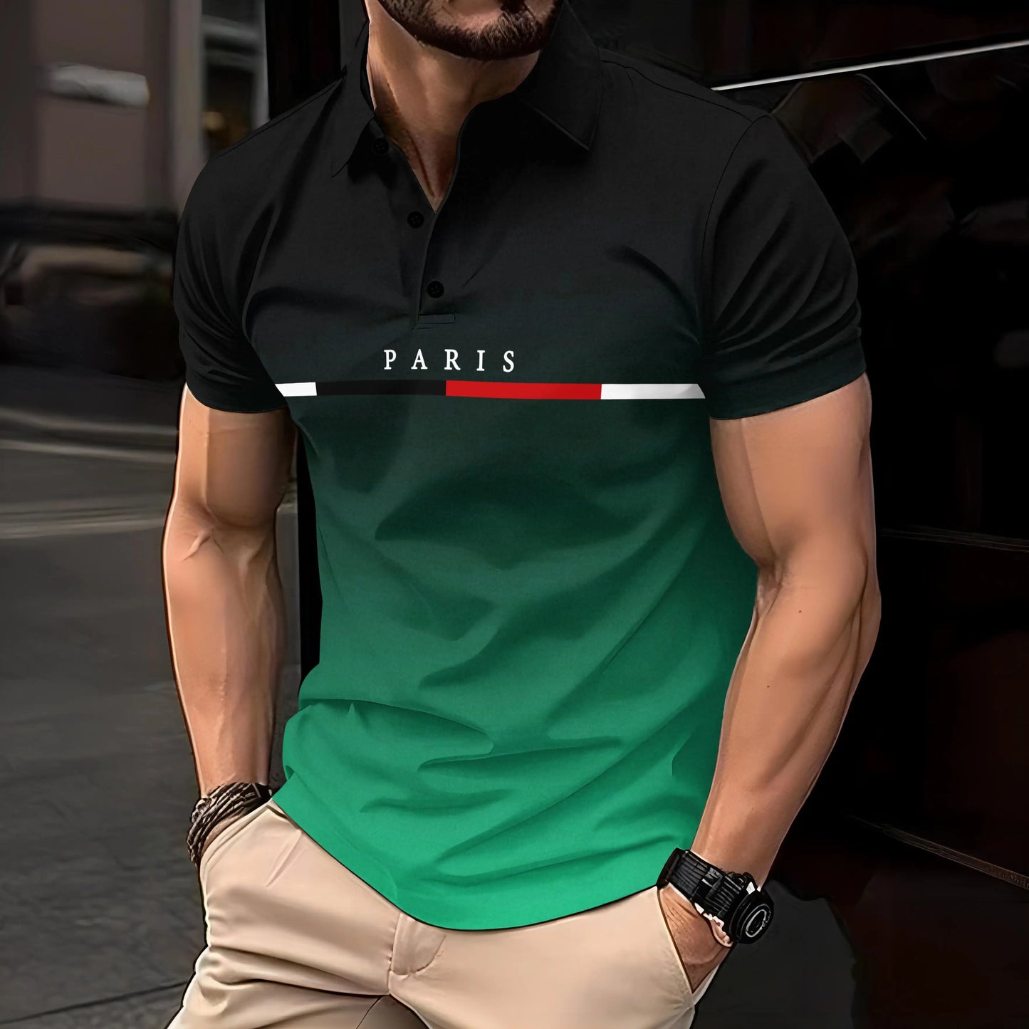 Fashion Paris Men's Polo T Shirt Summer Print Short Sleeve Golf Wear Casual Buttons Pullover T-Shirts Male Oversized Clothing