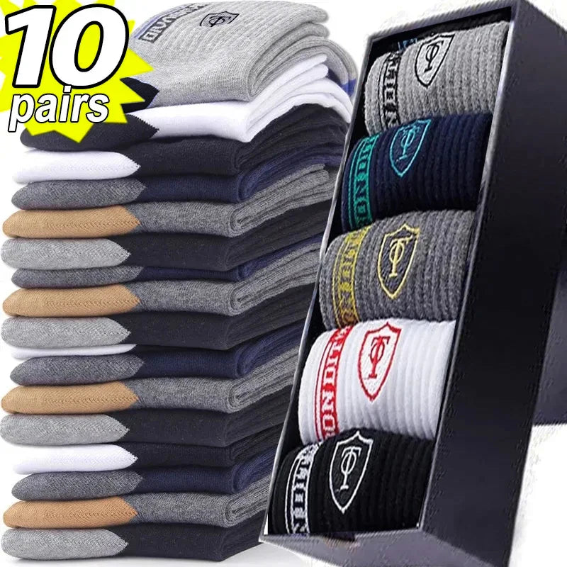 10pairs Breathable Cotton Sports Stockings Men Bamboo Fiber Autumn and Winter Men Socks Sweat Absorption Deodorant Business Sox