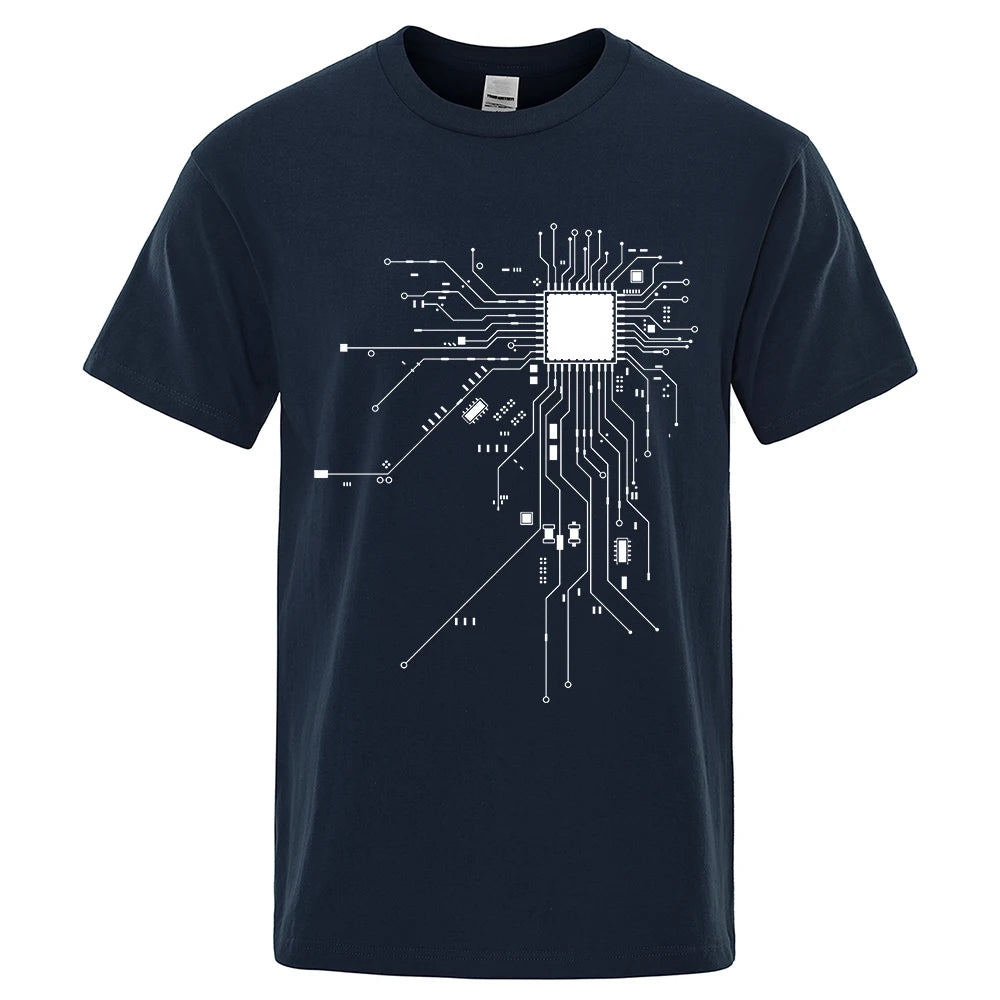 CPU Processor Circuit Diagram T Shirt Men Summer Cotton T-shirt Men's Funny Tops Fashion Tees Homme Brand Unisex Clothes C99