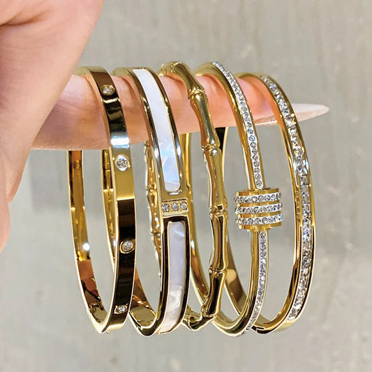 Gold Bracelet, Fashionable Classic Style, Stainless Steel Bracelet,Inlaid With Zircon,For Womens Daily Wear
