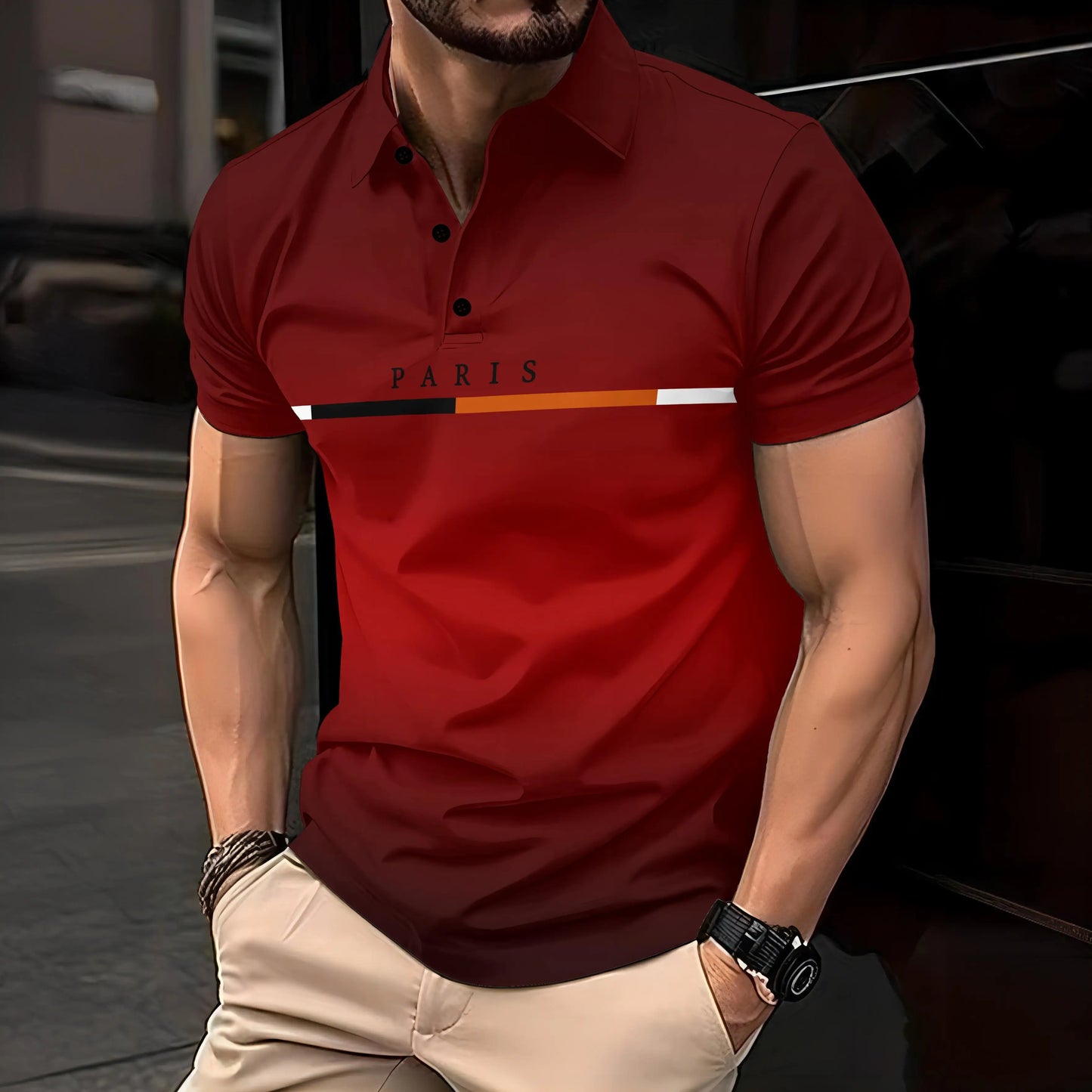 Fashion Paris Men's Polo T Shirt Summer Print Short Sleeve Golf Wear Casual Buttons Pullover T-Shirts Male Oversized Clothing