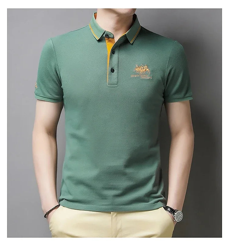 New Summer Korean Embroidered Polo Shirt Men's Luxury Top Casual Lapel Short Sleeve T-shirt Fashion Anti-wrinkle Men T Shirt