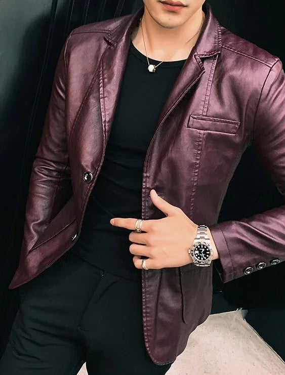 Blazer and Jacket Style Male Leather Blazer Single Breasted Spring Clothes Men's Suit Jackets