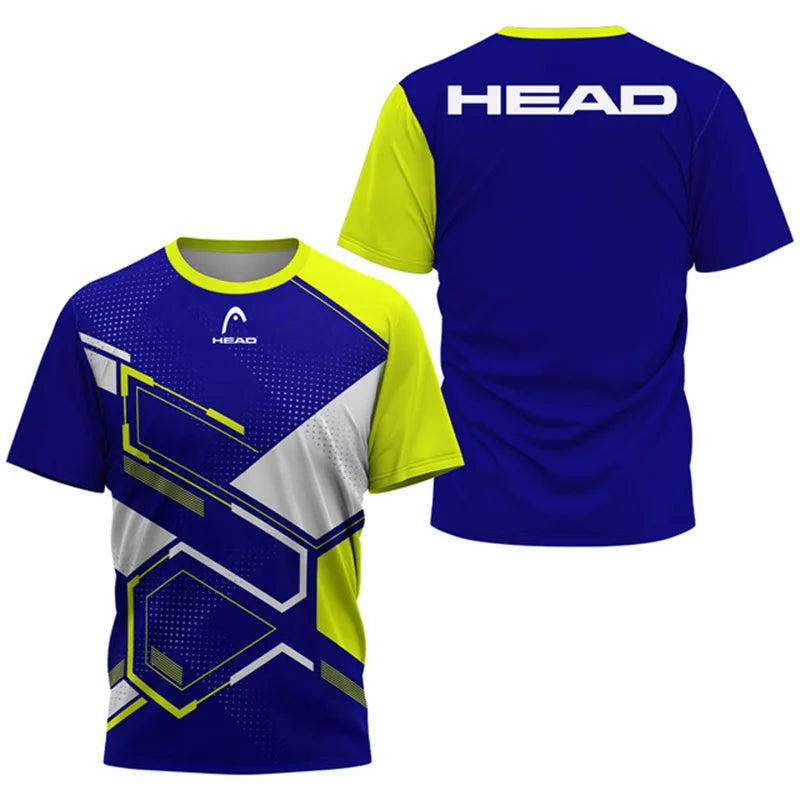 2024 New Men's Sport T-shirt Summer Leisure Short Sleeve Head Badminton Table Tennis Training Breathable Quick Drying O-Neck Top