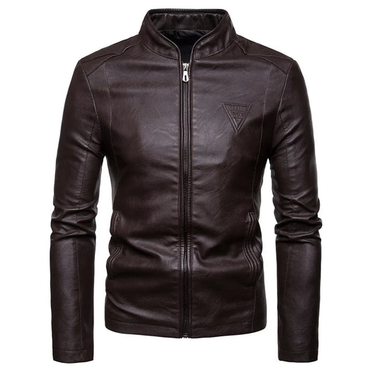 Spring and autumn new men's Korean version slim standing collar PU leather jacket