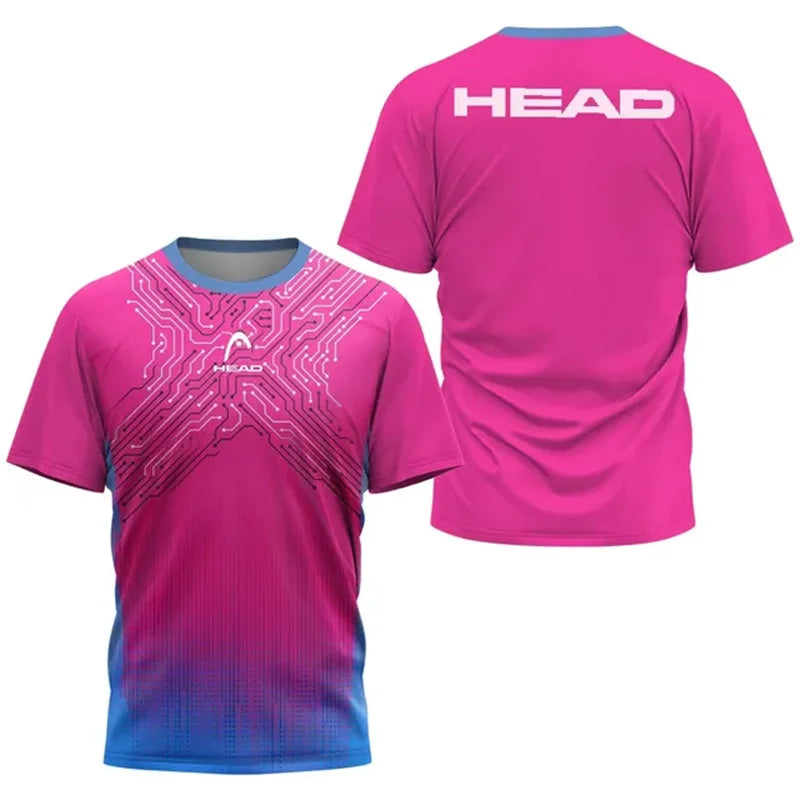 2024 New Men's Sport T-shirt Summer Leisure Short Sleeve Head Badminton Table Tennis Training Breathable Quick Drying O-Neck Top