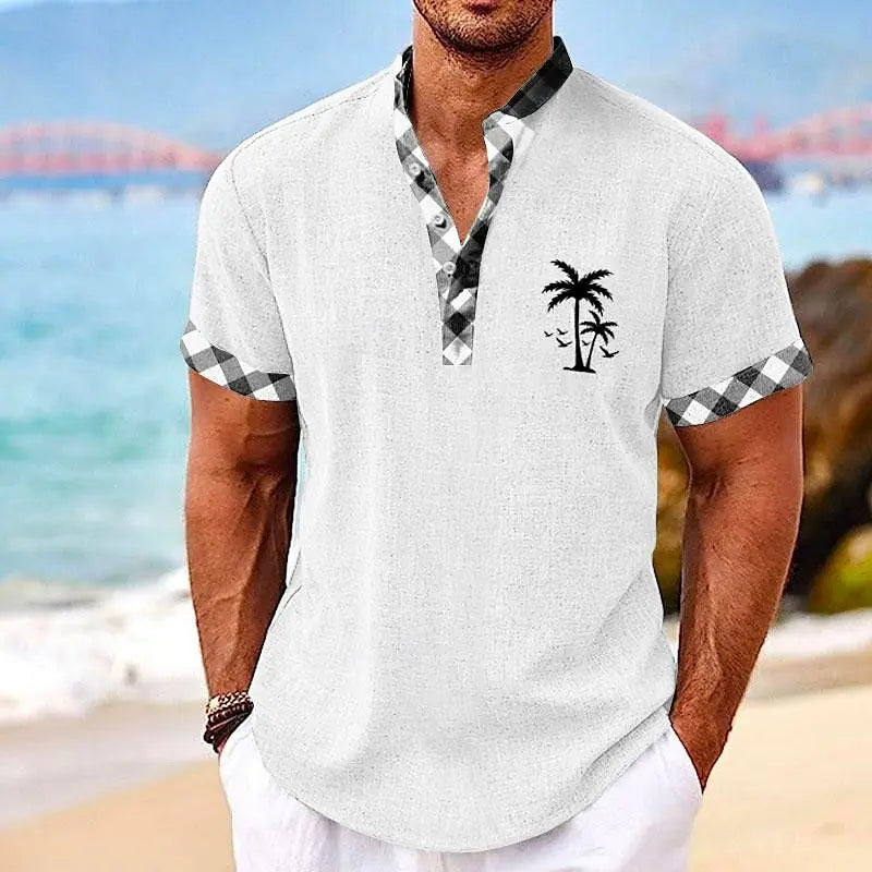 camisa e rupa masculina  3D Print Henley Shirts Men's Casual Oversized Button Stand Collar Short Sleeve T Shirt Tees Tops Man Clothing