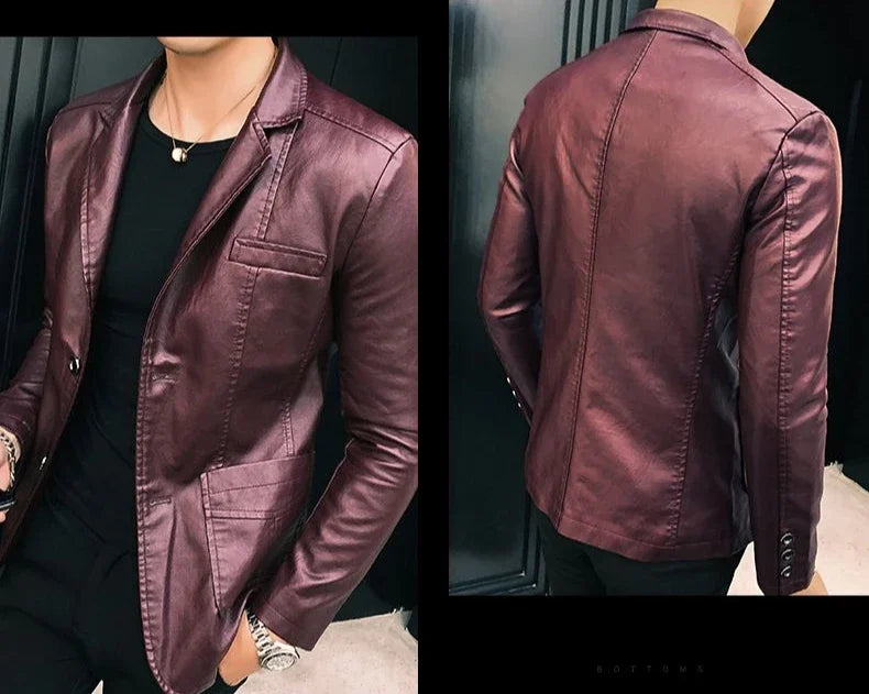 Blazer and Jacket Style Male Leather Blazer Single Breasted Spring Clothes Men's Suit Jackets