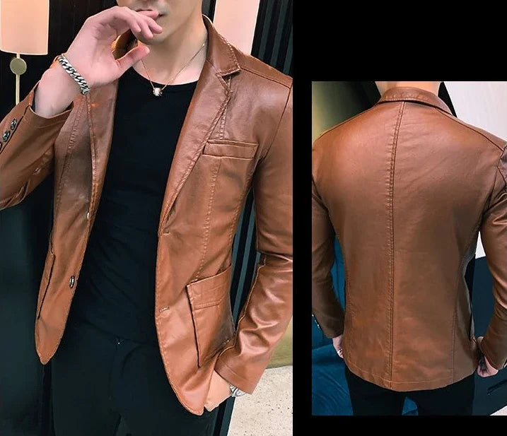 Blazer and Jacket Style Male Leather Blazer Single Breasted Spring Clothes Men's Suit Jackets