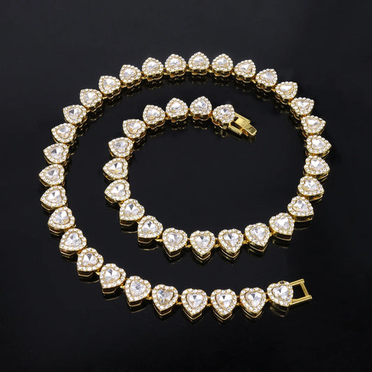 Bracelet Necklace Shiny Heart Rhinestone CZ Fashion Rock Party Jewelry Set