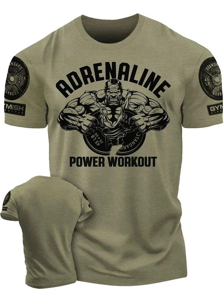 3D Printing Adrenaline Power Workoout Gym T-Shirt High Quality Cotton Casual Men's Short Sleeves Top Muscle Man Tough Guy Tshirt