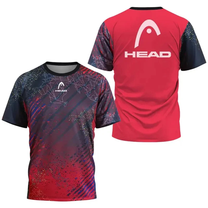 2024 New Men's Sport T-shirt Summer Leisure Short Sleeve Head Badminton Table Tennis Training Breathable Quick Drying O-Neck Top